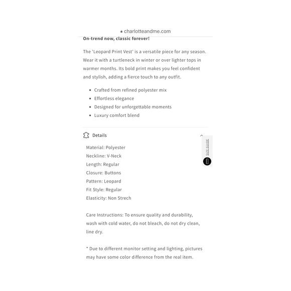 Leopard Print Vest Waist Length Notched VNeck NEW NWT Brown Black 3 Button Lined - Picture 9 of 10